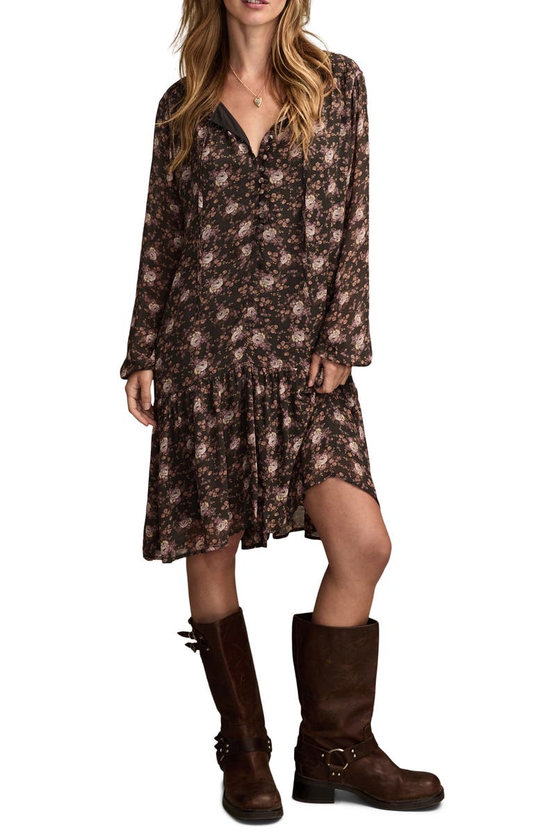 Lucky Brand Floral Long Sleeve Dress, Main, color, Black Multi