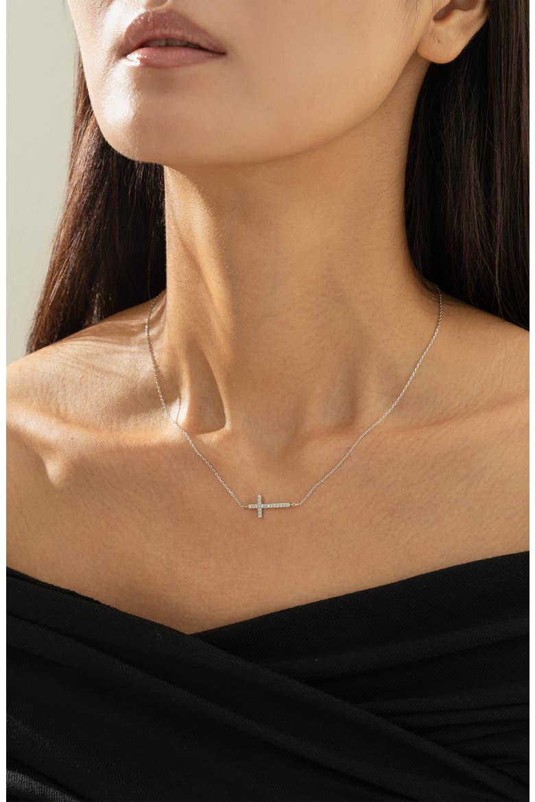 Sterling Silver 18k Gold Plated Elowen Horizontal Cross Necklace Gift Idea, Alternate, color, Silver