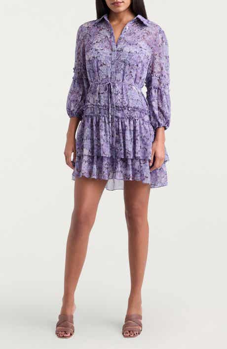 Cinq à Sept Painted Hydrangea Marsea Ruffle Chiffon Shirtdress