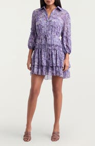Cinq à Sept Painted Hydrangea Marsea Ruffle Chiffon Shirtdress