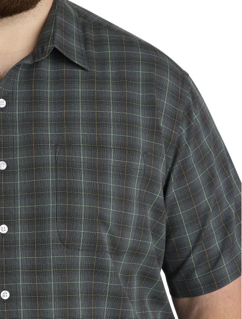 Harbor Bay By Dxl Big & Tall Microfiber Medium Plaid Sport Shirt In Black