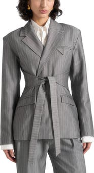 Manière De Voir Delphine Pinstripe Wrap Tie Blazer
