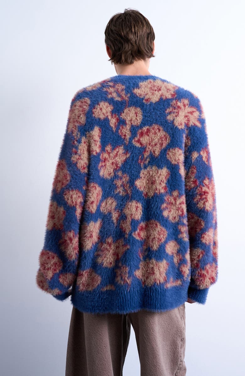 Topman Relaxed Fit Floral Jacquard Cardigan, Alternate, color, Purple