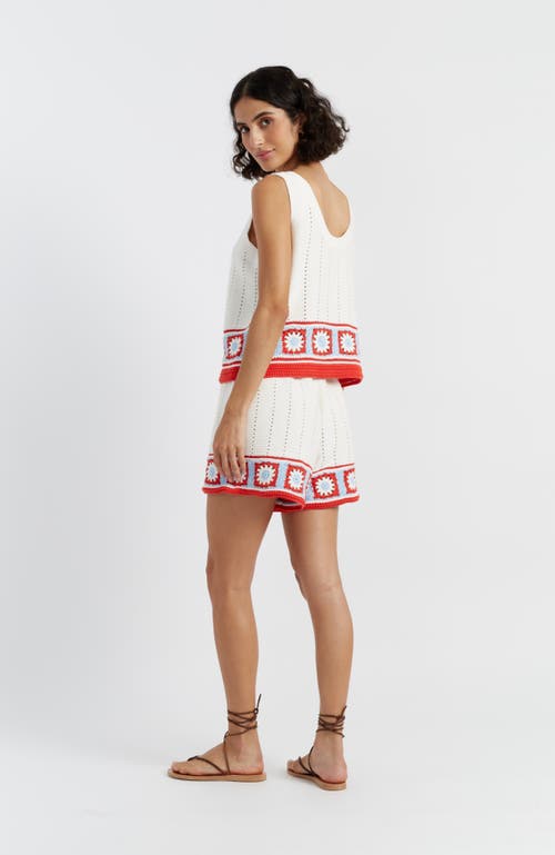Chinti & Parker Cotton Hand Crochet Vest In Cream-blue