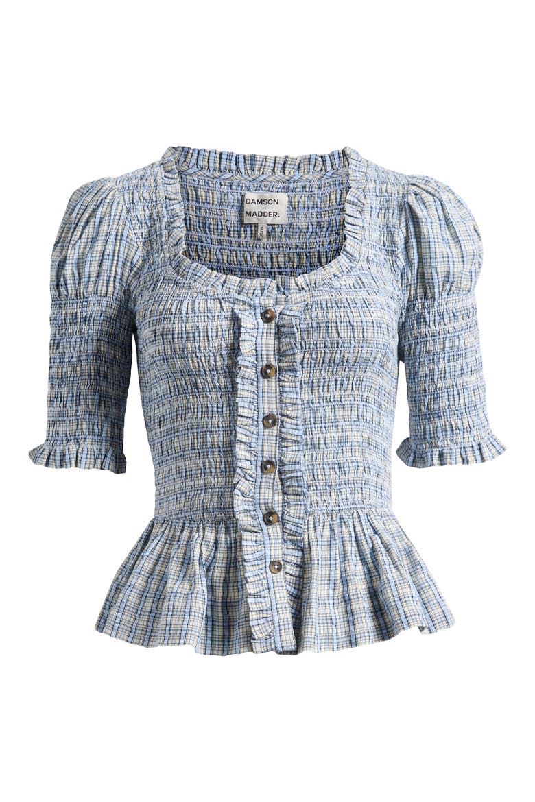 Mansi Smocked Organic Cotton Peplum Top, Alternate, color, CLOUDY