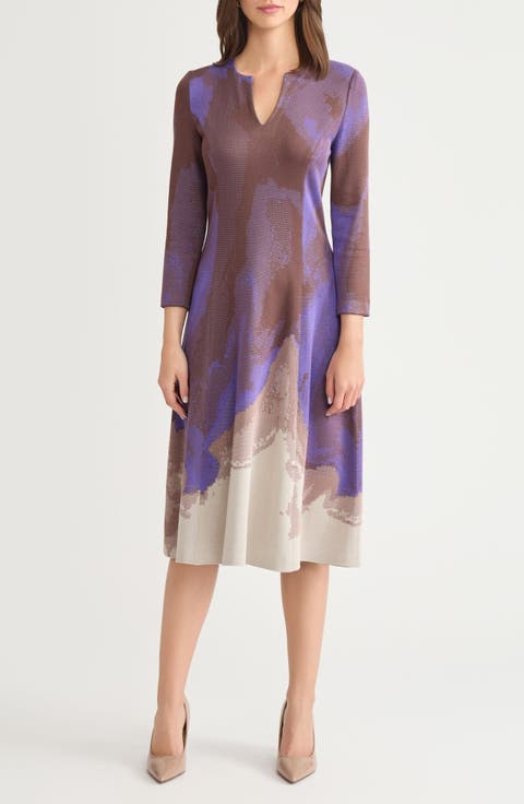 Abstract Jacquard A-Line Knit Midi Dress