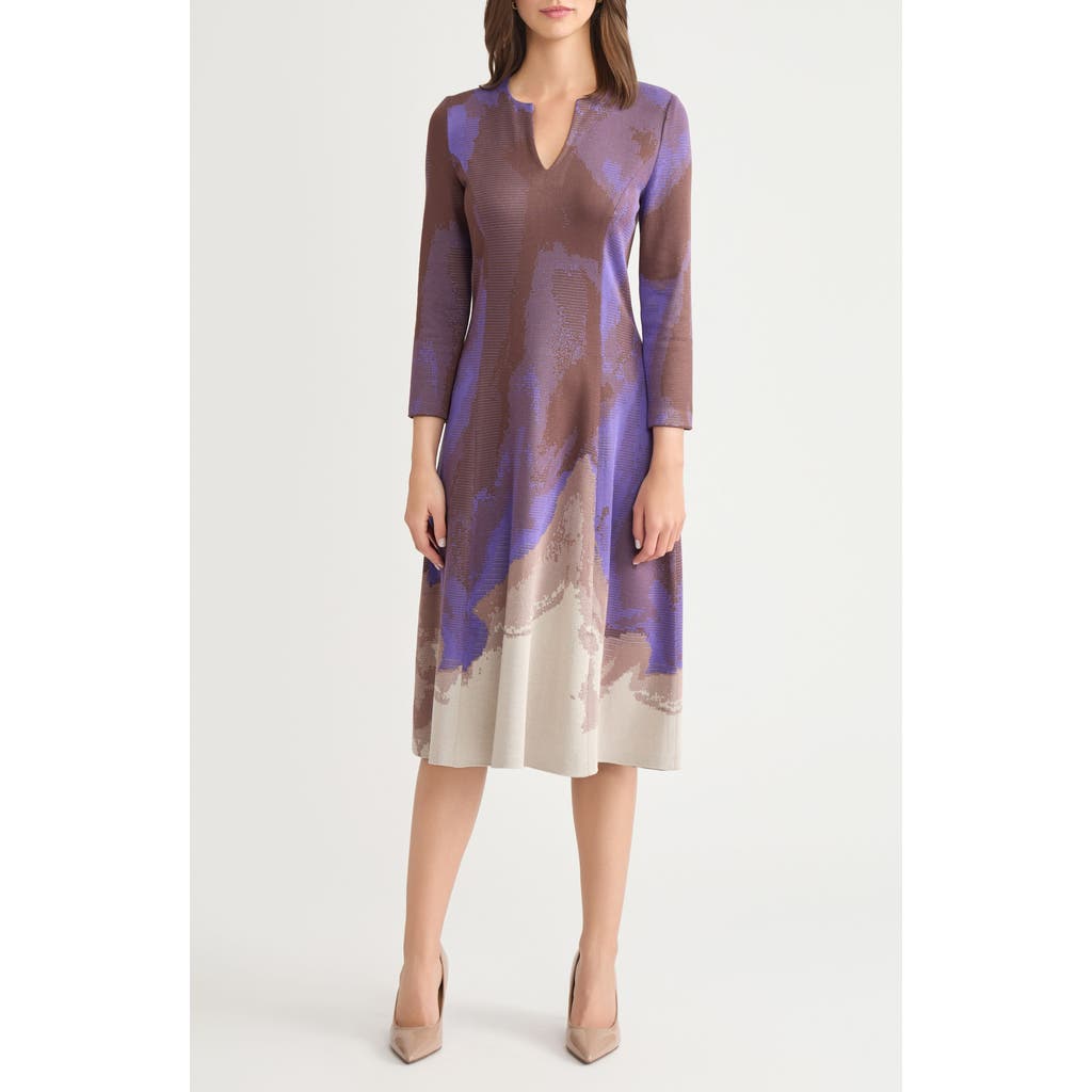 Misook Abstract Jacquard A-line Knit Midi Dress In Purple