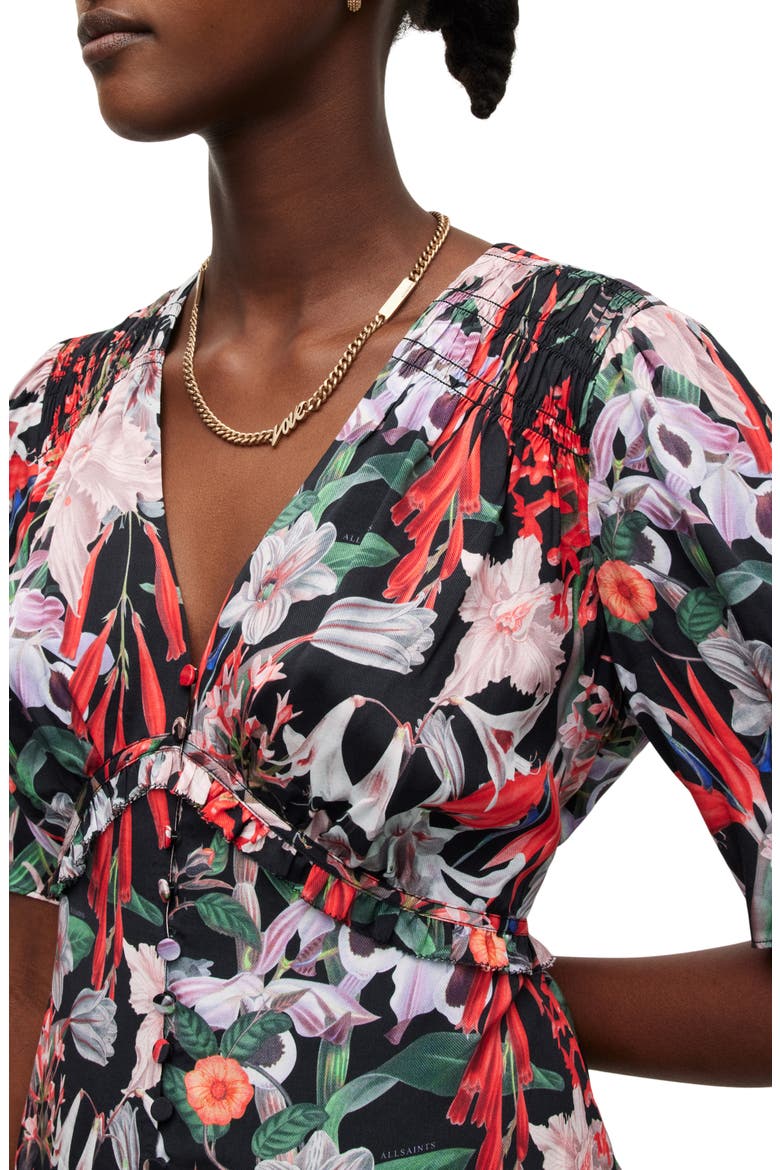Demi Leondra Floral Satin Dress, Alternate, color, BLACK MULTI