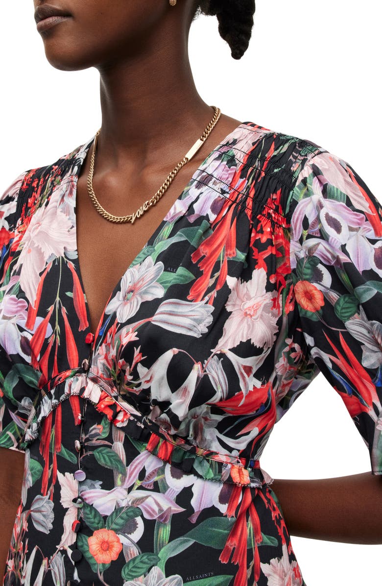 AllSaints Demi Leondra Floral Satin Dress, Alternate, color, 
