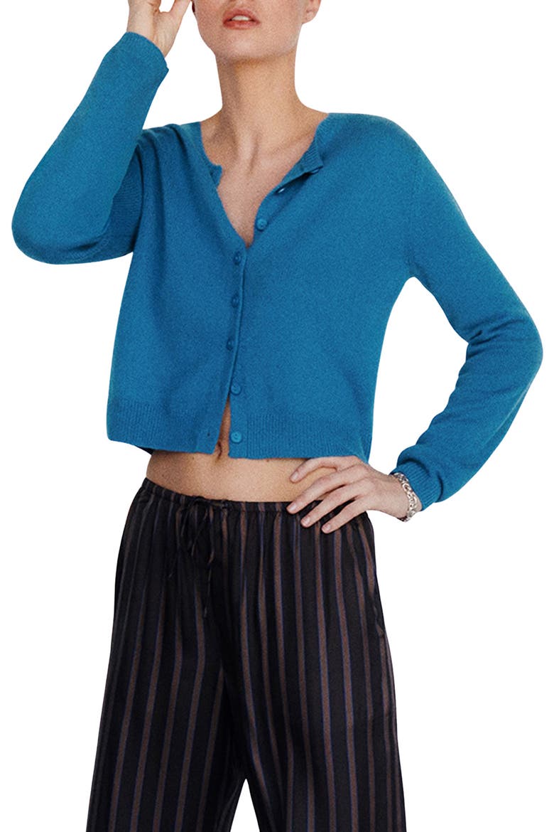 Clara Cashmere Crewneck Cardigan, Main, color, CERULEAN
