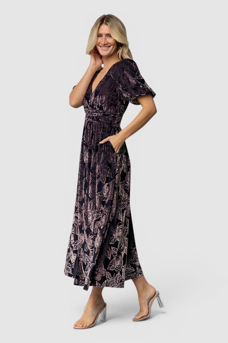 Dahlia Velvet Dress, Alternate, color, Indigo + Purple Floral
