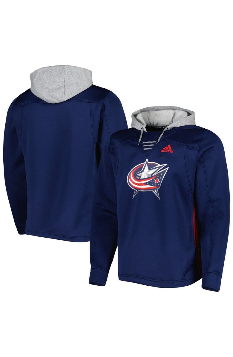 adidas Men's adidas Navy Columbus Blue Jackets Skate Lace Primeblue Team Pullover Hoodie, Main, color, 