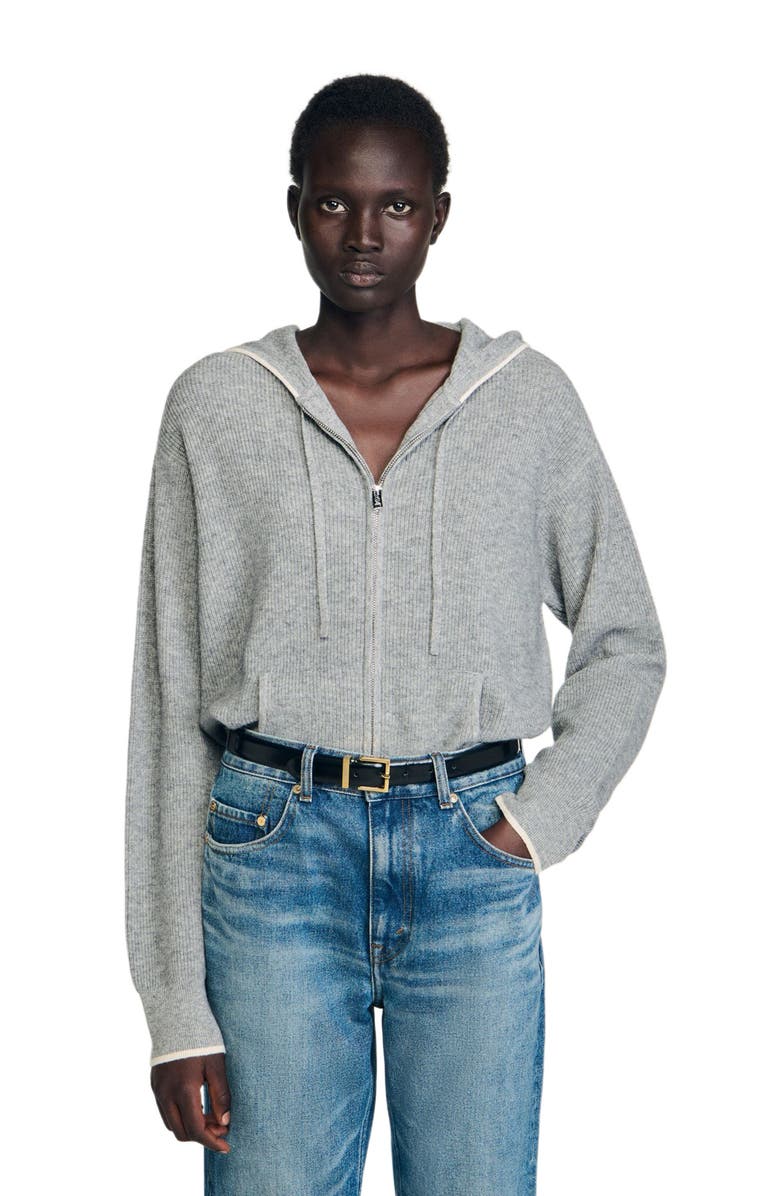 SANDRO Hooded cardigan, Main, color, Grey