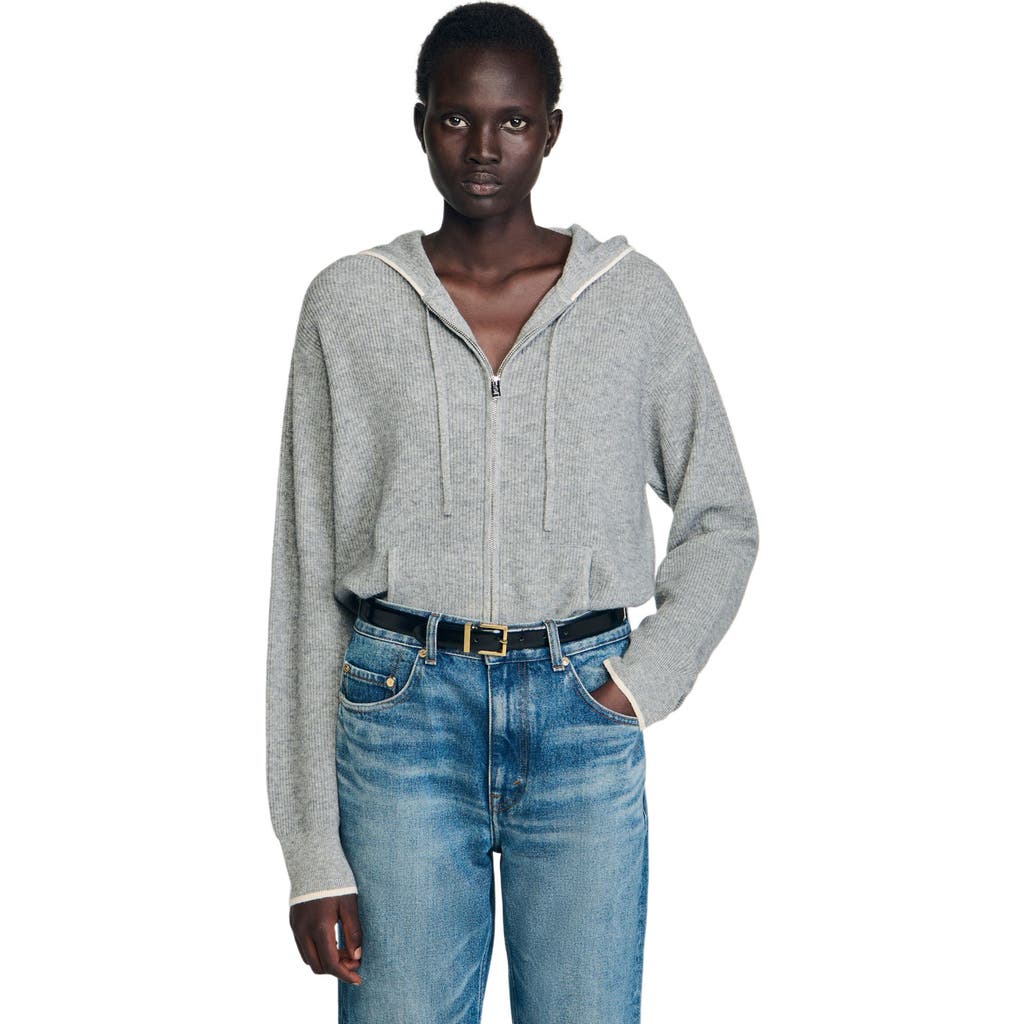 Sandro Hooded Cardigan In Gray