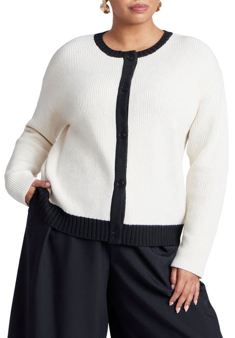 Contrast Placket Cardigan (Plus Available)