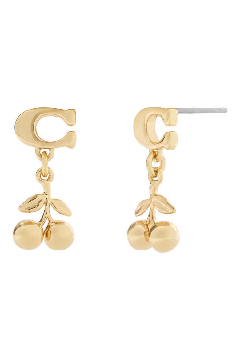 Sculpted C Cherry Drop Earrings, Main, color, GOLD