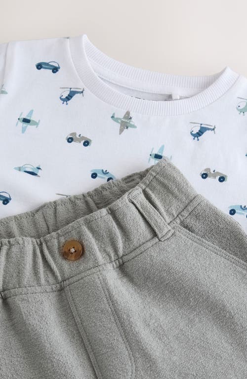 Next Kids' Transport Print T-shirt & Pull-on Shorts Set In White