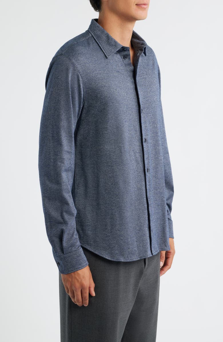 Emporio Armani Heathered Knit Cotton Button-Up Shirt, Alternate, color, Blue