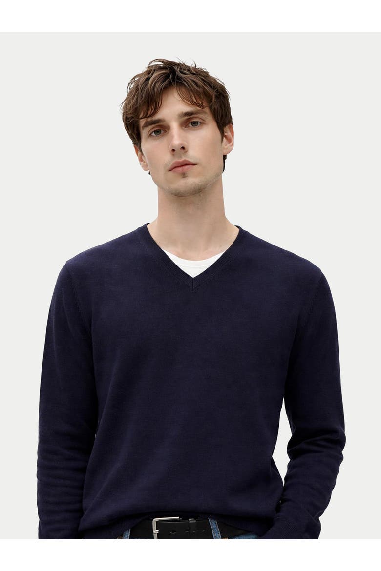 Timeless V-Neck Cashmere Sweater, Alternate, color, navy blazer