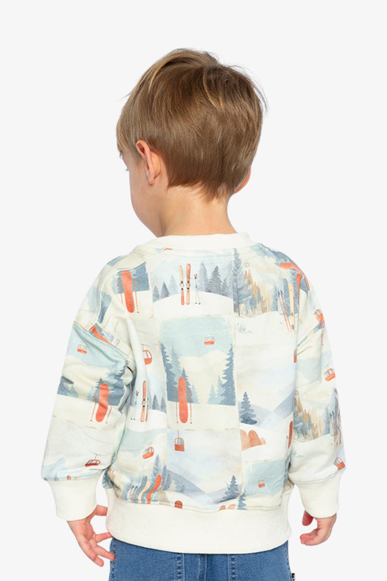 Fleece Crew Neck Ribbed Cuff Sweatshirt, Alternate, color, Beige Ski Print