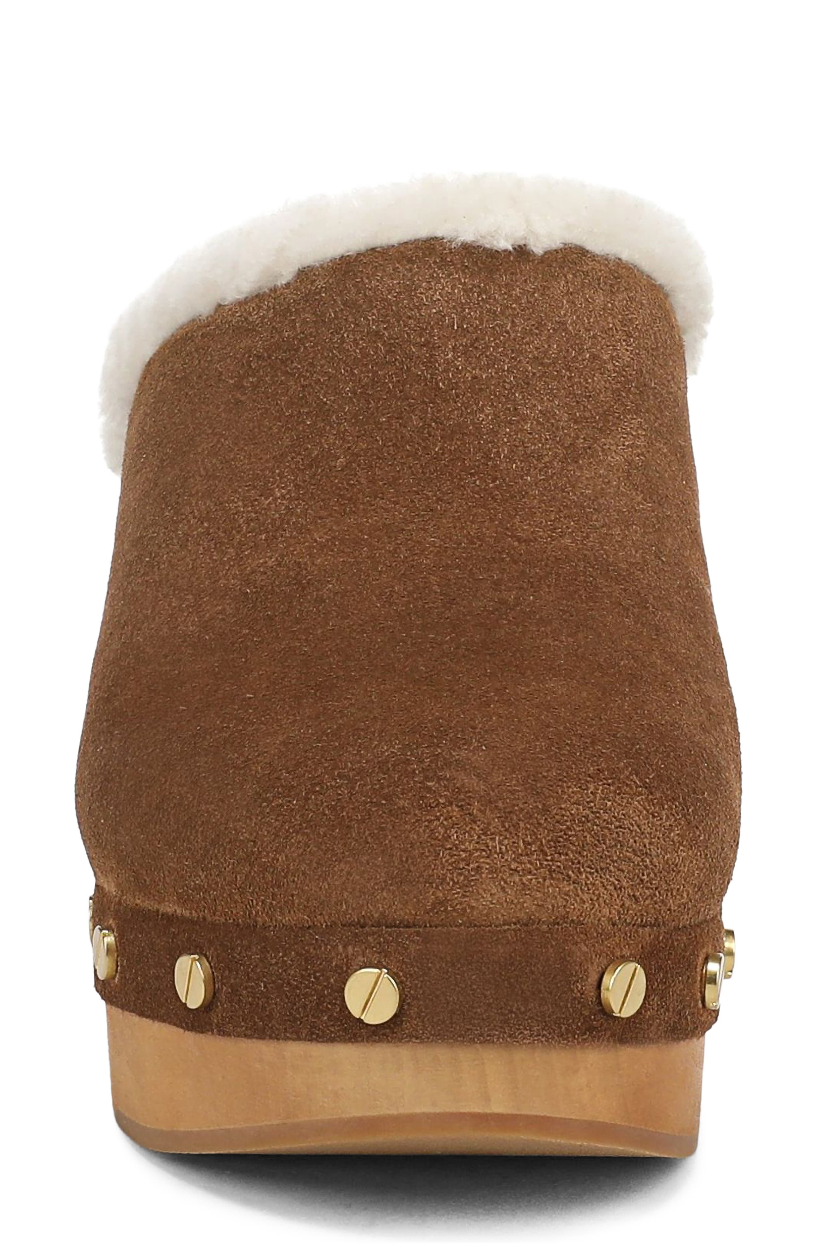 Larken Leather Clog with Genuine Shearling Trim, Alternate, color, CHESTNUT SUEDE