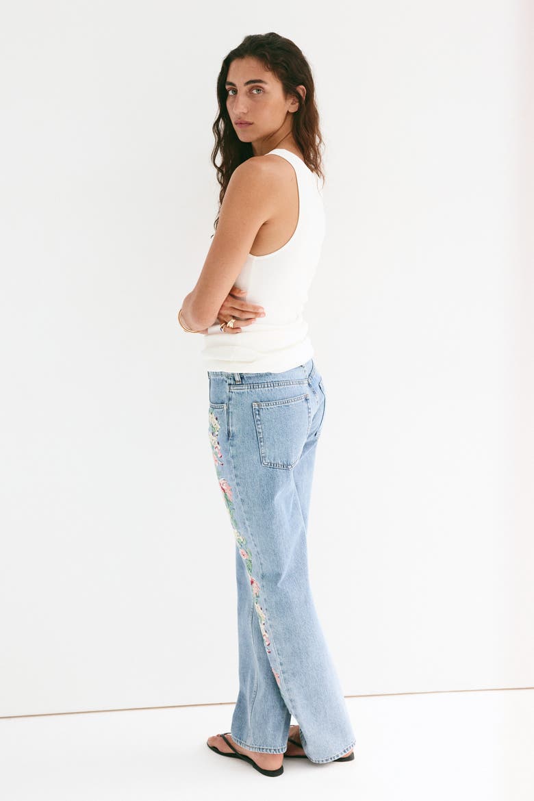 Straight Regular-Waist Jeans, Alternate, color, Denim blue/floral