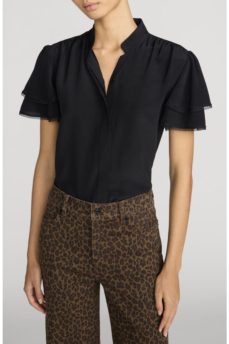 Arcadia Layered Ruffle Silk Top, Main, color, BLACK