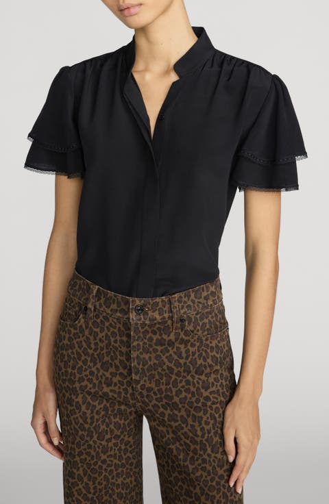 Arcadia Layered Ruffle Silk Top