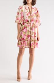SANDRA DARREN Puff Sleeve Tiered Shirtdress