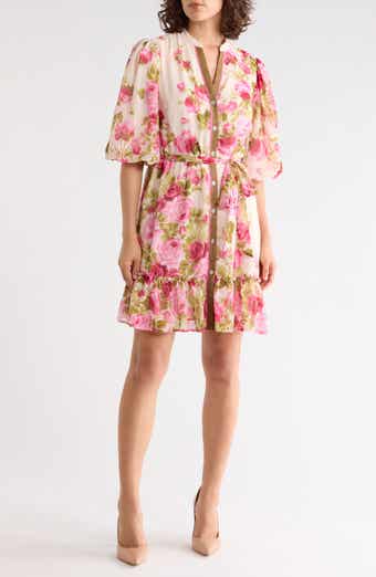 SANDRA DARREN Puff Sleeve Tiered Shirtdress