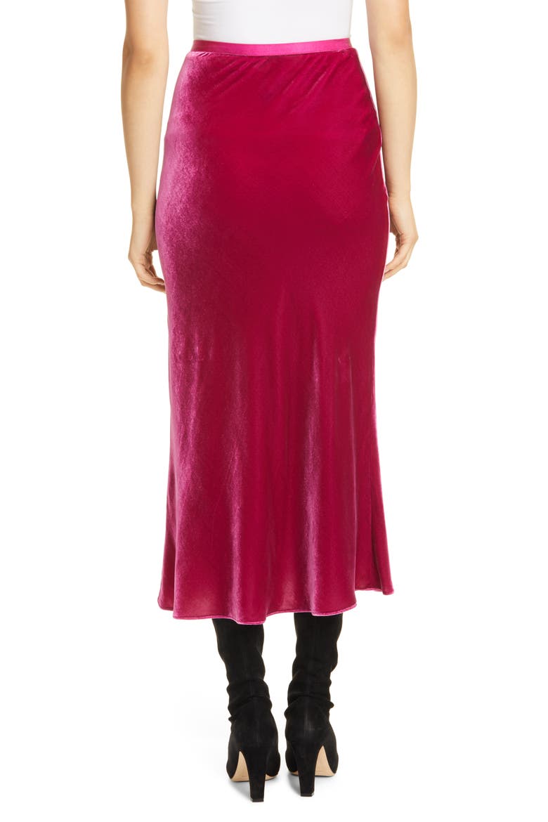 Bias Cut Silk Velvet Skirt, Alternate, color, ARUBA PINK