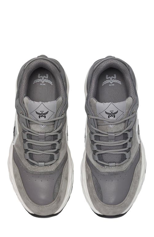 Mcm Skywander Lo Sneakers In Calf Suede And Leather In Ice Grey