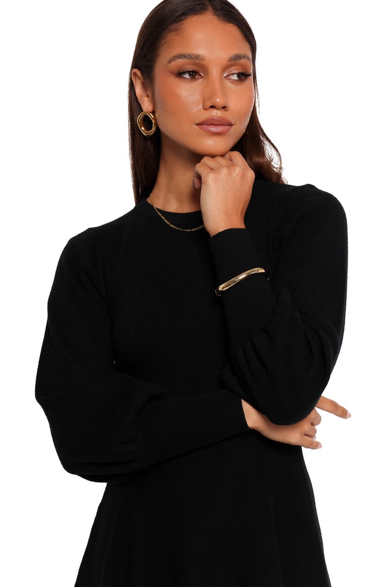 Petal & Pup Gigi Long Sleeve Fit & Flare Sweater Minidress, Alternate, color, Black