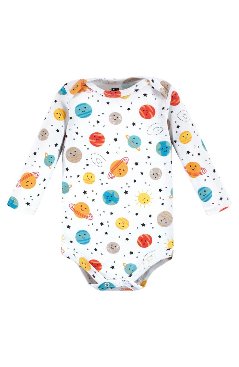 Hudson Baby Essential Long-Sleeve Cotton Bodysuit Triple Set, Alternate, color, Happy Planets 3-Pack