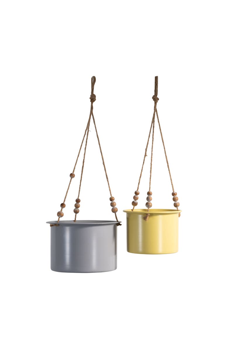 Foreside Home and Garden Set of 2 Hanging Planters with Wood Bead Details - Foreside Home & Garden, Main, color, Gray