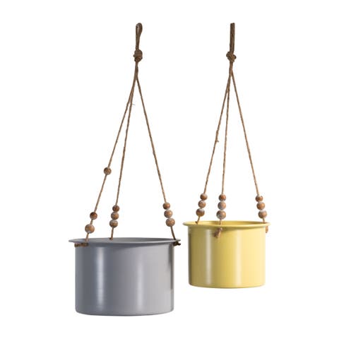 Set of 2 Hanging Planters with Wood Bead Details - Foreside Home & Garden