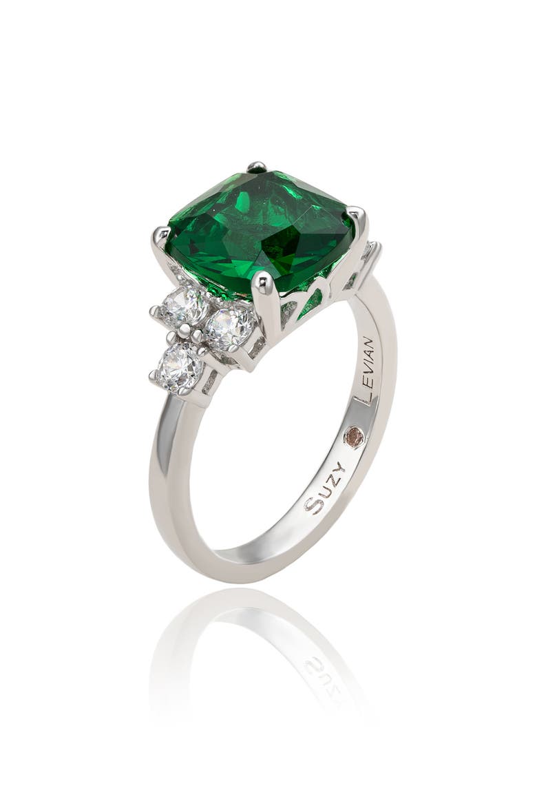 Cushion Cut Cubic Zirconia Engagement Ring, Alternate, color, GREEN
