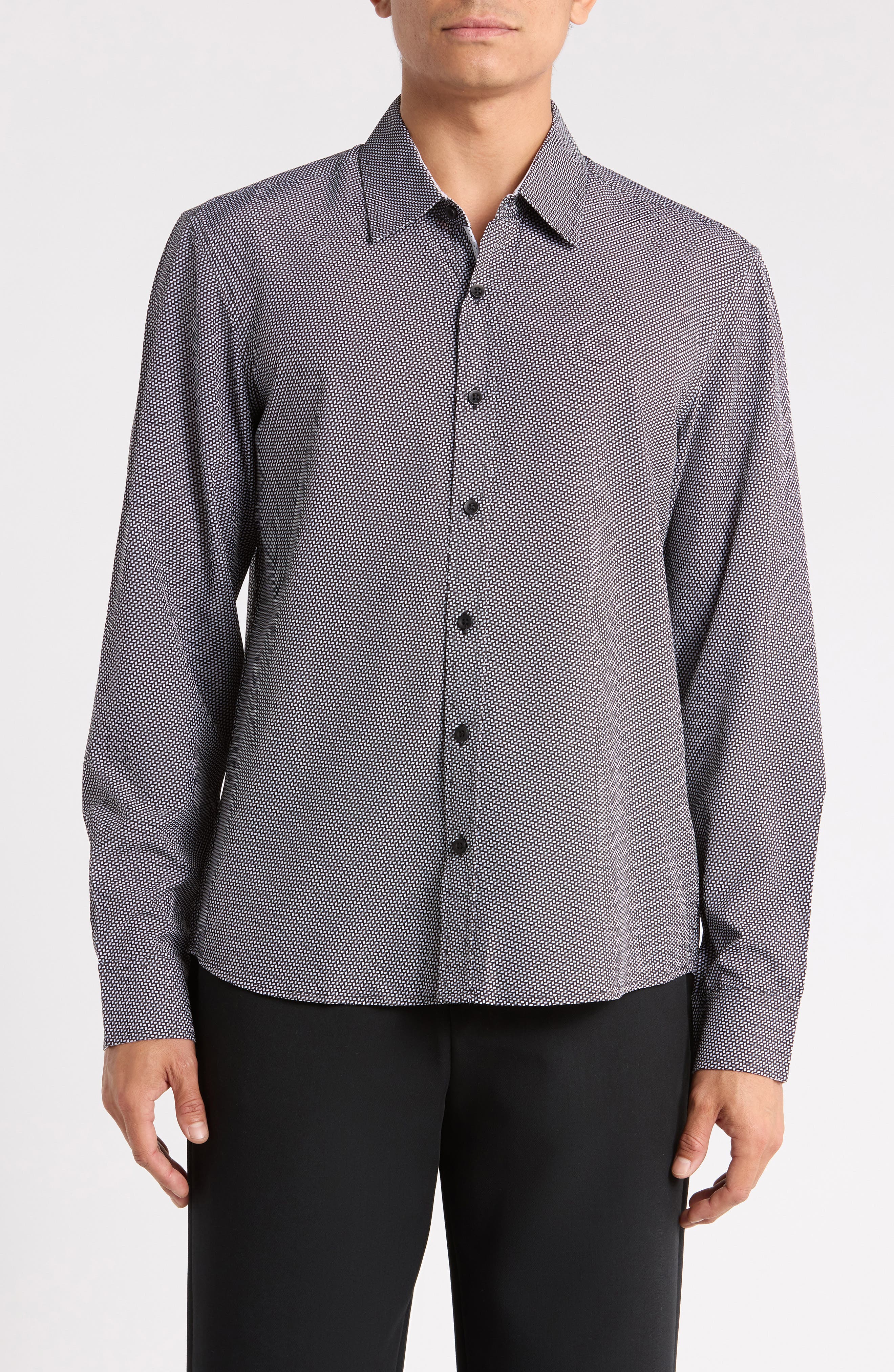 Micro Print Button-Up Shirt