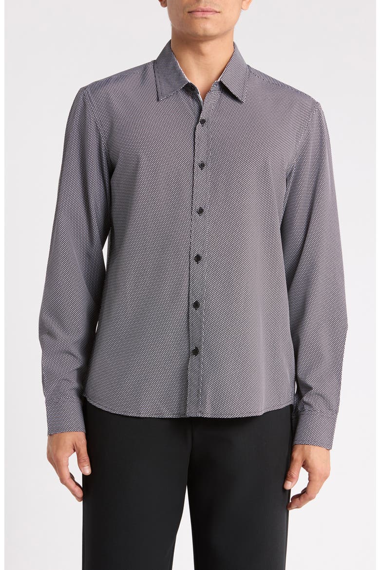 Micro Print Button-Up Shirt, Main, color, BLACK