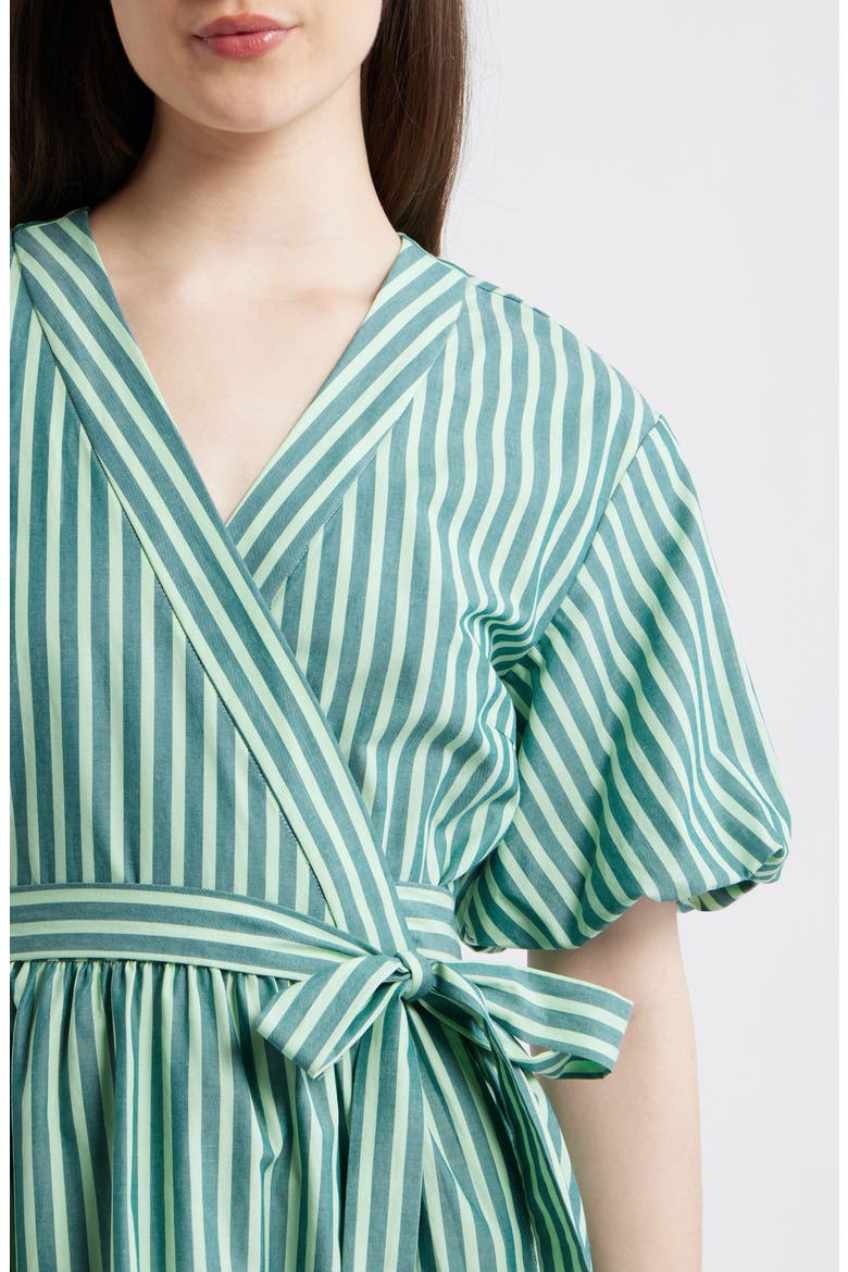Sossio Stripe Puff Sleeve Wrap Dress, Alternate, color, VERT RIVAGE