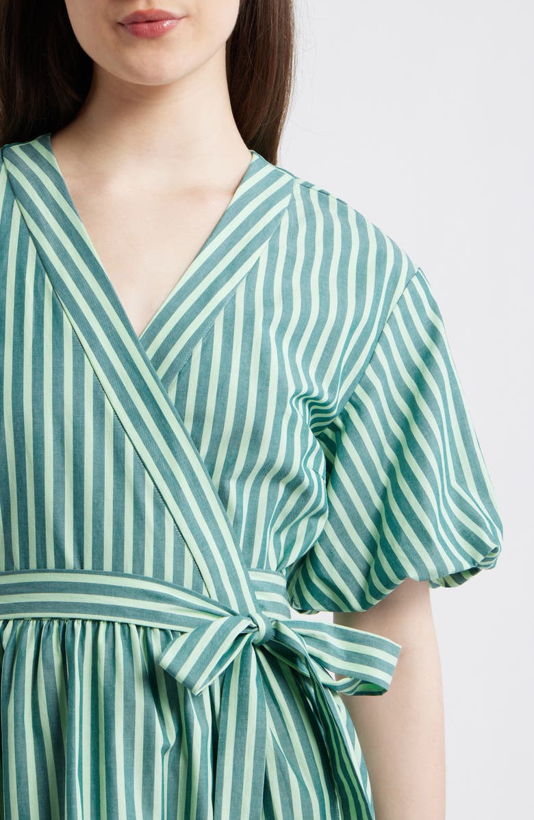 FRNCH Sossio Stripe Puff Sleeve Wrap Dress, Alternate, color, Vert Rivage
