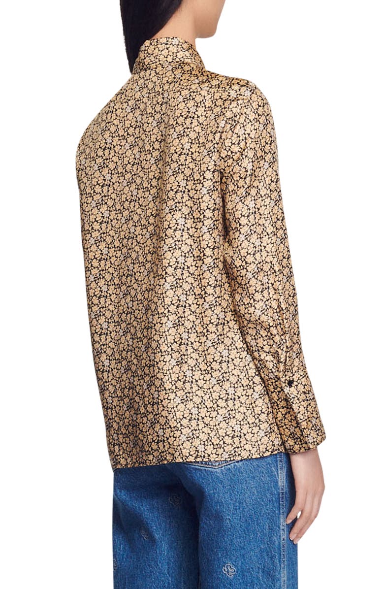 SANDRO Annita Floral Print Silk Blouse, Alternate, color, Beige