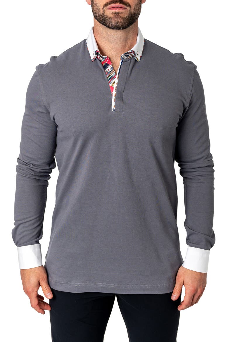 Newton Solid Mirage Grey Long Sleeve Polo, Main, color, GREY