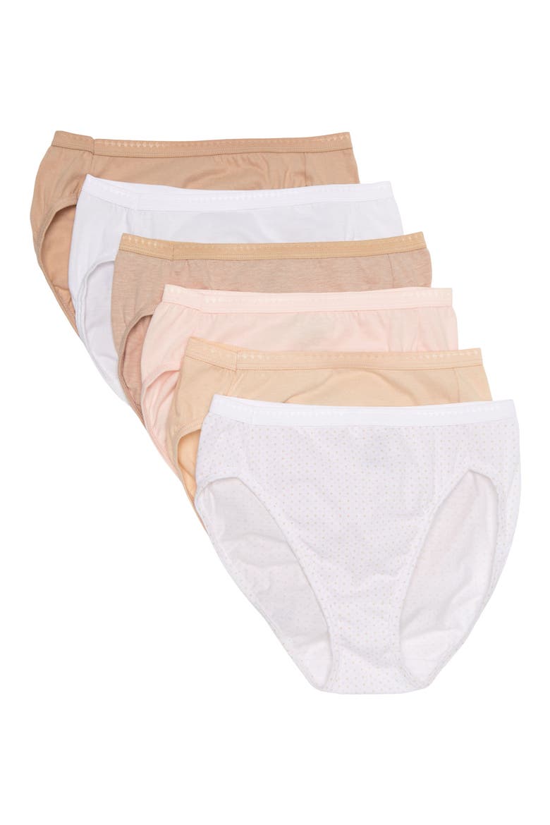 Breathable Cotton High Cut Brief Panties - Pack of 6, Main, color, SFT TP/SUG FL SW DT/LT BF/ND H