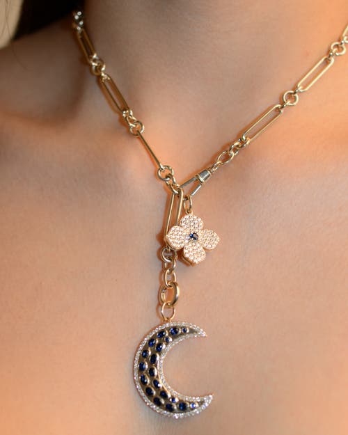 LIONHEART LIONHEART 14K MÅNESKIN MOON CHARM & FLORA DIAMOND CHARM TROMBONE NECKLACE 
