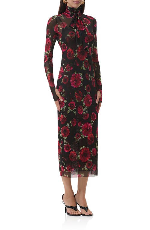 Afrm Bryony Long Sleeve Polka Dot Mesh Dress In Multi