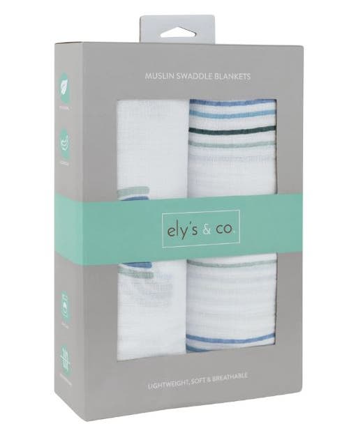 Zzdnu Swaddle Blanket Cotton Muslin Swaddle Blanket 2 Pack In Blue Rainbow/stripes