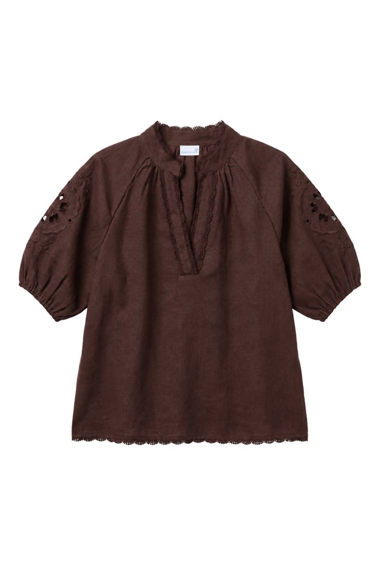 Catalina Embroidered Linen Top, Main, color, Cacao