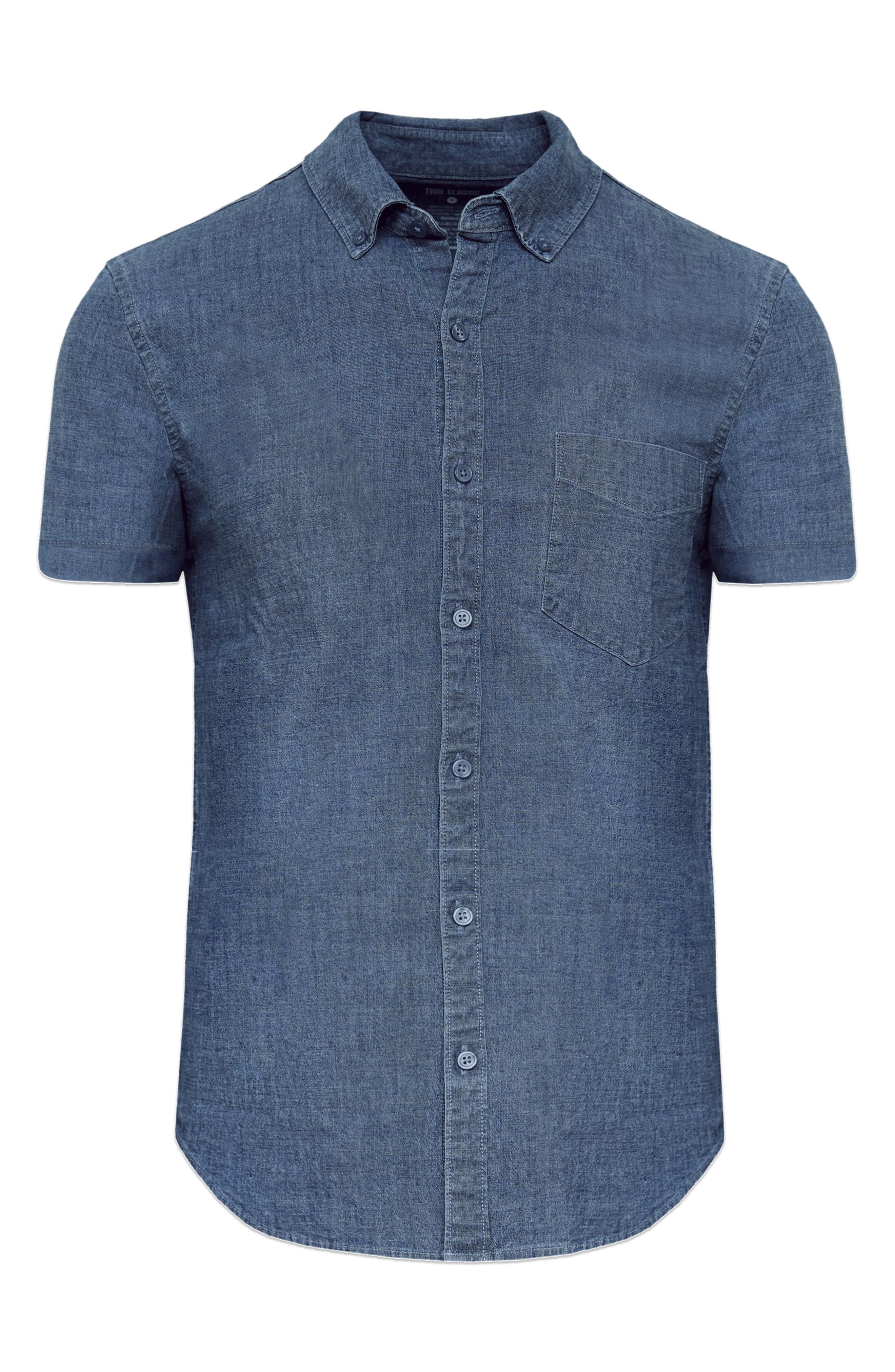 True Classic Short Sleeve Stretch Chambray Shirt