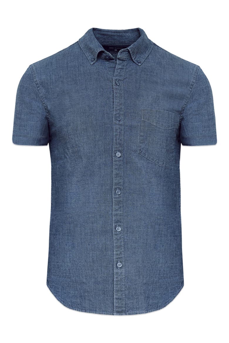 Short Sleeve Stretch Chambray Shirt, Alternate, color, MEDIUM INDIGO WASH